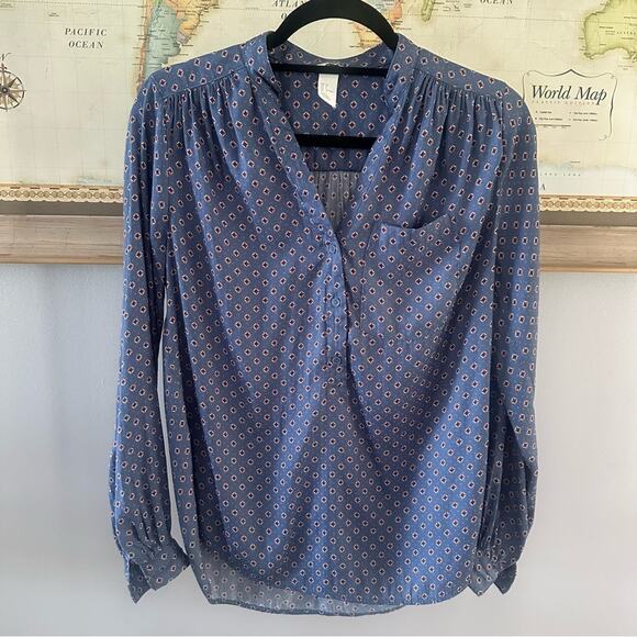 H&M Lightweight Long-Sleeve Diamond Print Blouse Womens 2/XS - Picture 1 of 6